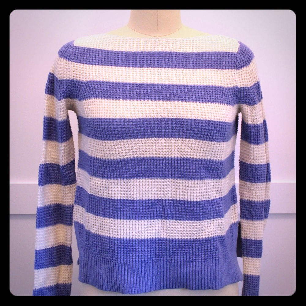 Boatneck waffle weave striped sweater